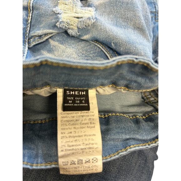 Shein Distressed Jean Shorts Medium Blue Cutoff Raw Hem High Rise Denim Summer - Picture 2 of 6